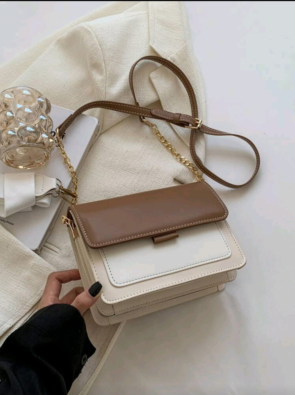 Beige and Brown Handbag