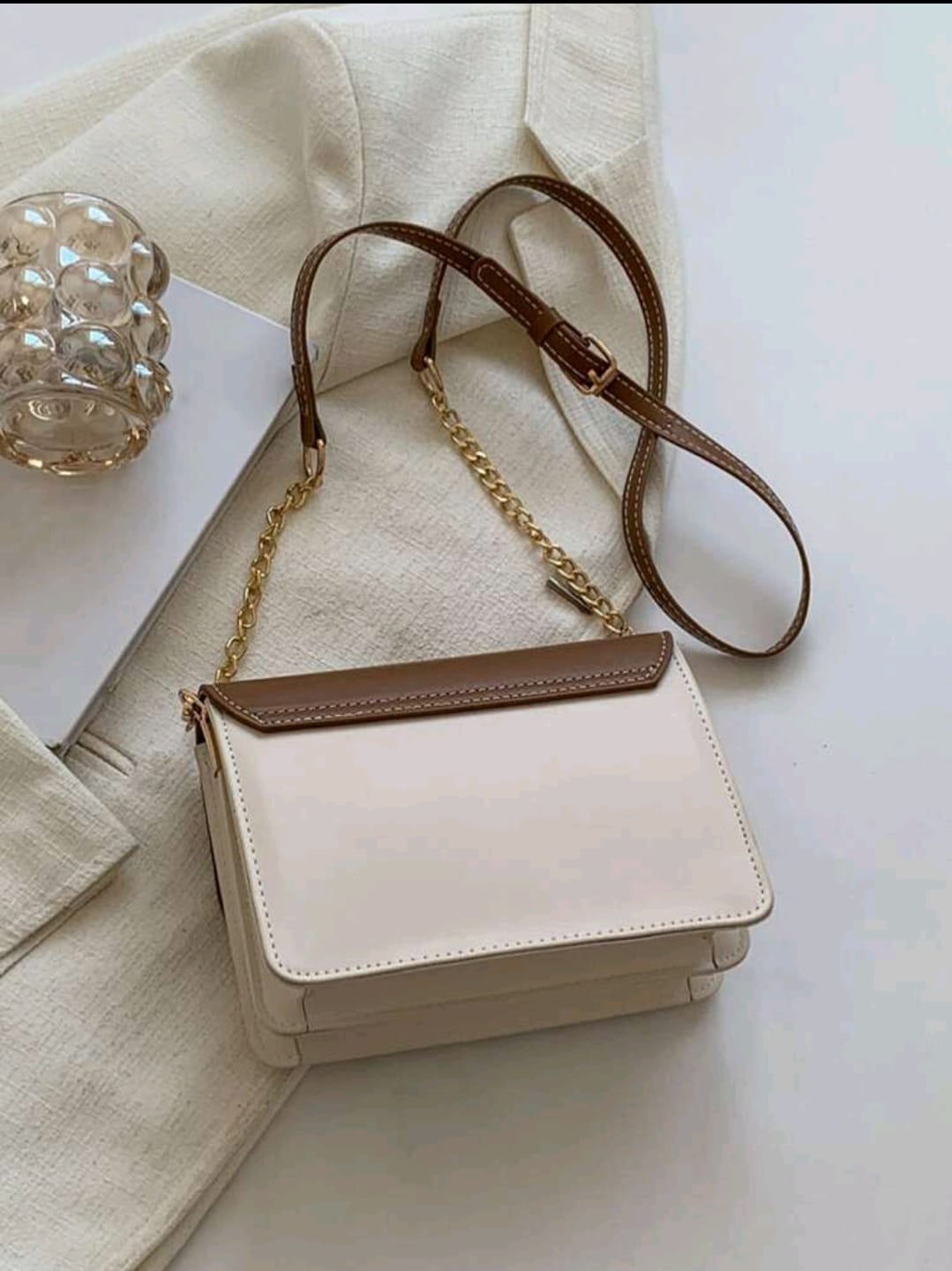 Beige and Brown Handbag